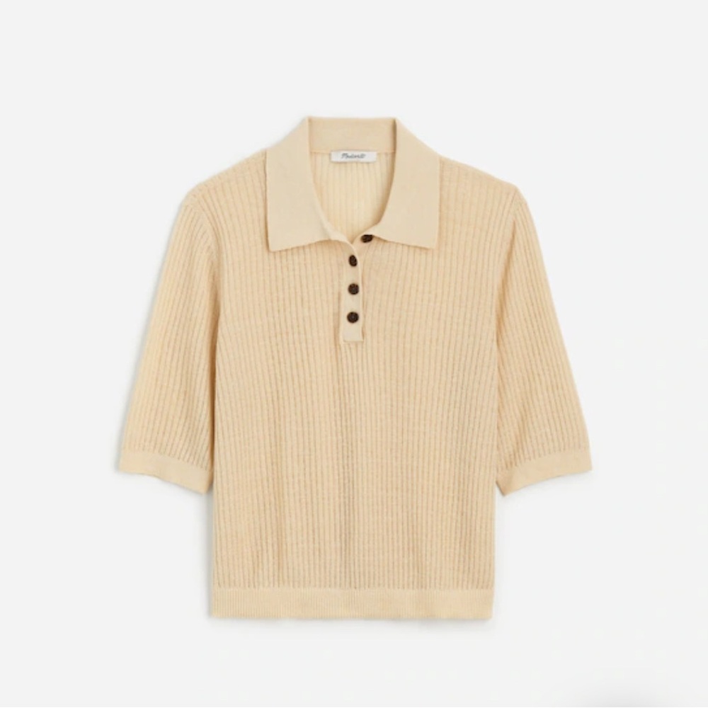 Madewell Short-Sleeve Polo Linen Sweater Tee size Small